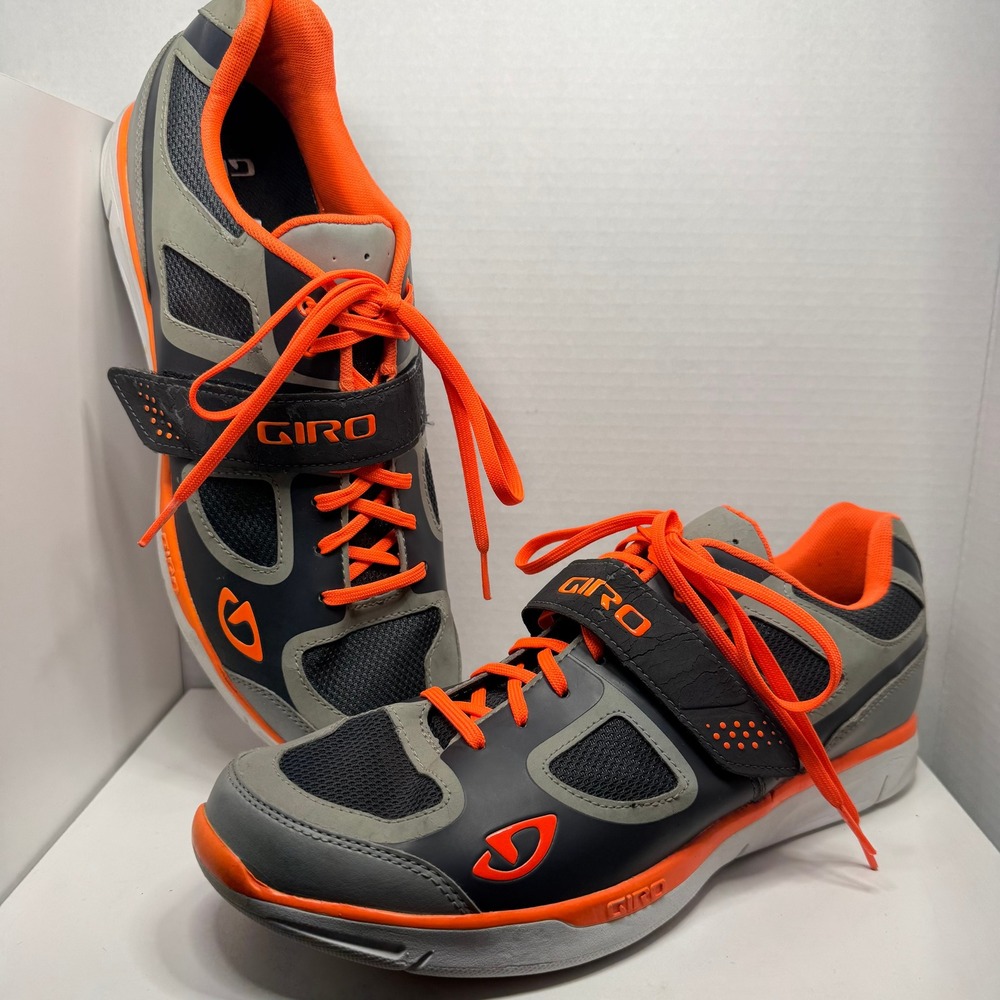 Giro Grynd Cycling Shoes 13.5 Grey Orange Excellent SPD Indoor Road Bike Sneaker
